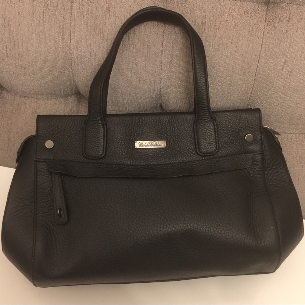 BROOKS BROTHERS Pebbled Leather Purse Bag Tote Zip